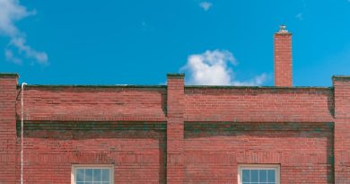 a red brick building with a street sign in front of it